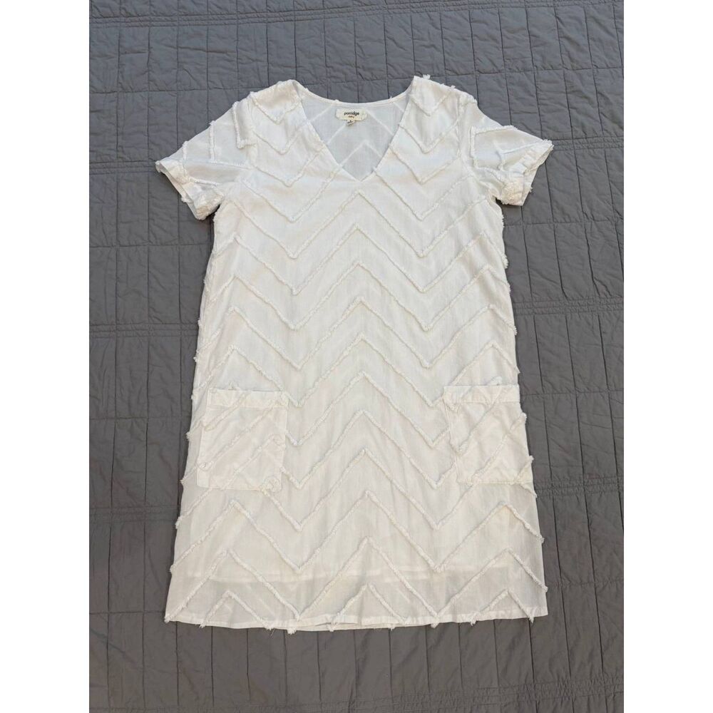 Porridge Anthropologie Marcelle White Chevron Cotton Shift Dress Size S